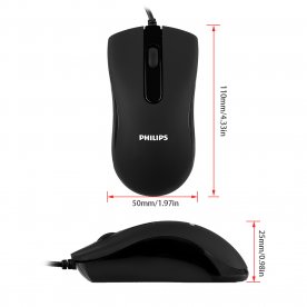 Philips USB Mouse Wired, 3 Button Optical Wired PC Computer Laptop Mouse, 1000 DPI, Ergonomic Design, Comfortable Grip, for Windows 2000, ME, XP, Vista and above, Linux, IOS - Black