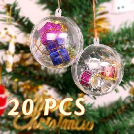 Mbuynow 20pcs 8cm Christmas Ball Clear Transparent Balls Ornaments DIY Fillable Craft Plastic Xmas Ball Baubles