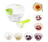 Mbuynow Kitchen Mini Chopper Food Pull Processor with Peeler- for Vegetable, Fruit, Garlic, Herb, Onion, Pull Slicer Cutter Blender Tool (3 Blades)
