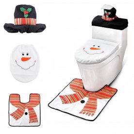 Mbuynow Happy Snowman Christmas Toilet Decoration Kit Seat Cover & Rug & Tissue Box Set of 3