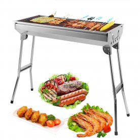 BBQ Grill, Big size 76 x 18.5 x 37(cm) Stainless Steel barbecue grill Smoker charcoal bbq, Folding Portable BBQ for 5-10 Persons Family Garden Outdoor Cooking Camping Hiking Picnics Backpacking Barbecue Party